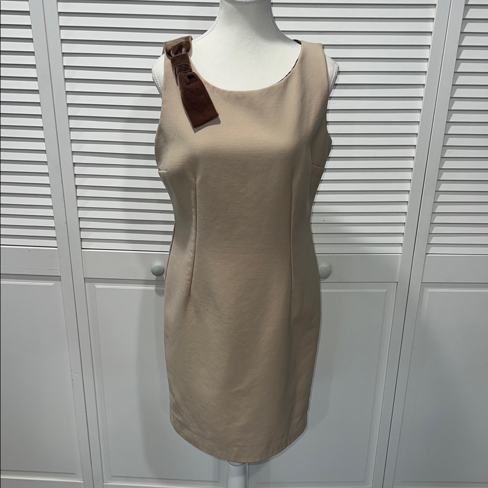 Dolce & Gabbana Tan W/Brown Velvet Bow & Leopard Lining Sleeveless Dress 🎀 - Picture 8 of 11